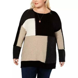 Style&Co 1X Black Patchwork Tunic Sweater Beige Black White Off Top Plus New